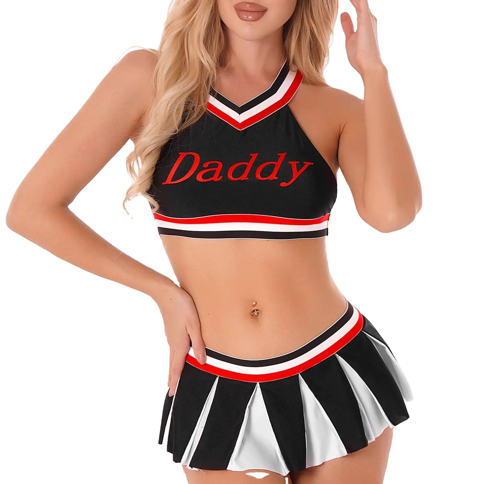 Uniforme feminino sexy, uniforme de vestidos cheerleading com pompom uniforme escolar feminino