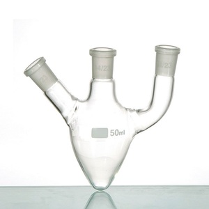 High Quality Lab Boro 3.3 Pear Shape Flask with Three Neck at <strong>One</strong> Centre Necks <strong>One</strong> <strong>Parallel</strong> &amp; Angle Side Neck for Lab - Product Image 2
