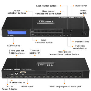 TESmart-Interruptor de vídeo 8x8, matriz de vídeo 4K 60HZ con L/R, compatible con memoria de apagado, LAN inteligente EDID RS232 IR remoto, 8 en 8 salidas, HDMI - Product Image 2