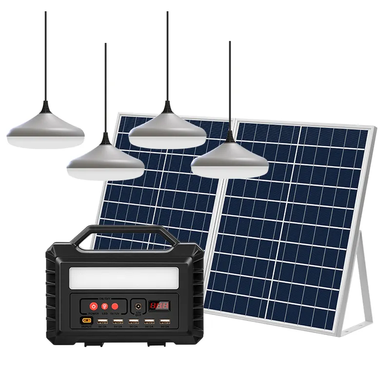Chargeur de téléphone Portable Mini Tv d'intérieur et Kit de ventilateur 5 ampoules Led système d'éclairage solaire pour la maison