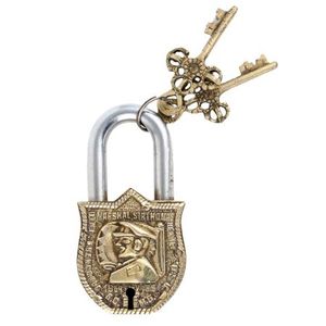 Eski buda yüz kilit ve anahtar-eski bagaj kilidi tam fonksiyonlu Vintage tarzı asma kilit antika anahtarlı kilit ev kullanımı için - Product Image 2