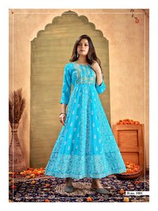 Kadın Kurtis seti artı boyutu Jaipuri baskı nakış çalışması uzun Kurtis - Product Image 3