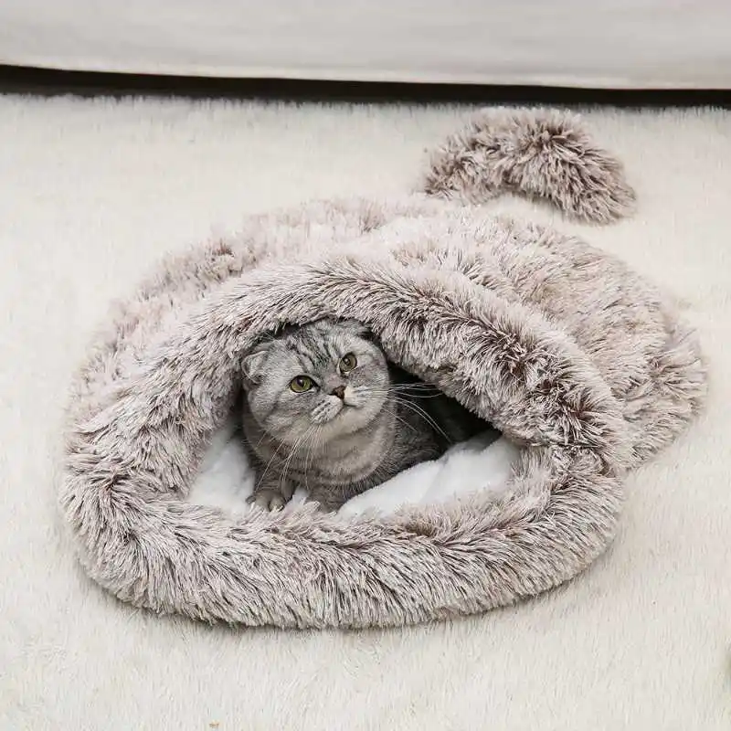 SHURUI पालतू जानवर आपूर्तिकर्ता थोक धो सकते हैं लंबी आलीशान बिल्ली स्लीपिंग बैग तकिया घर जेब बिस्तर कुत्ते गुफा बिस्तर पालतू कुत्ता बिल्ली बिस्तर