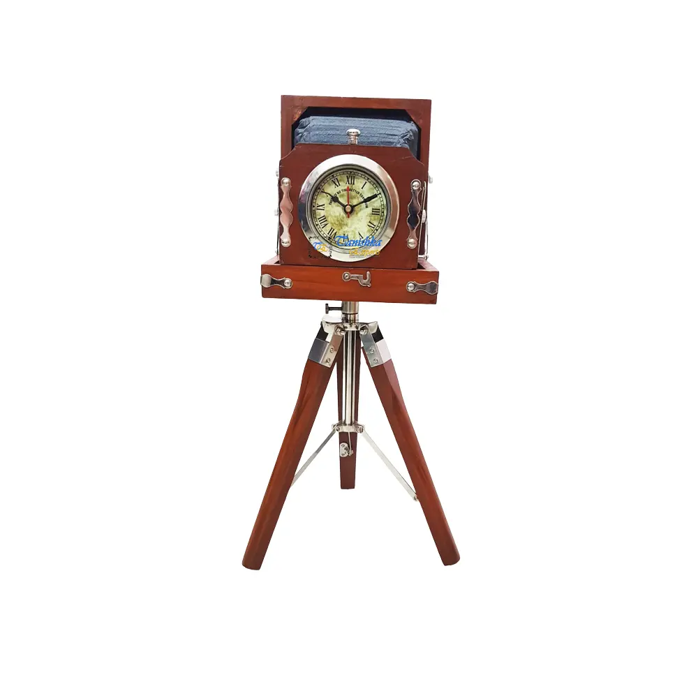 Denizcilik ev dekorasyon saati antika kamera Retro vitrin modeli köşe parçası saat Tripod standı