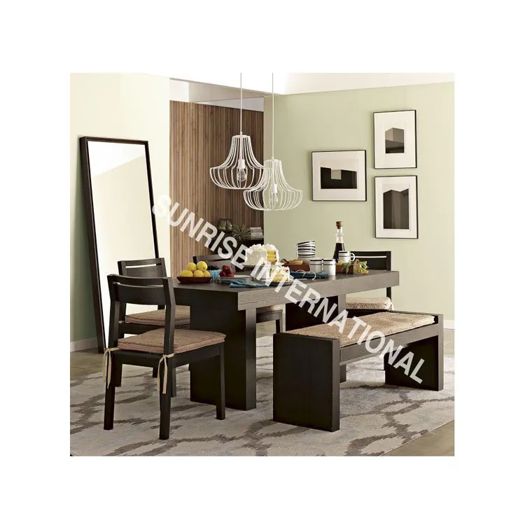 Großhandel Fabrik preis Moderner Stil Sheesham Wood Moderner Esstisch 4 Stühle 1 Bank Set zu zuverlässigem Marktpreis