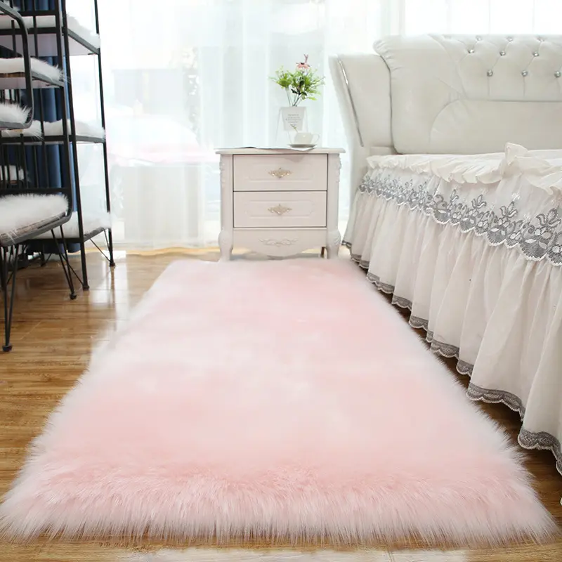 Alfombra y alfombras personalizadas de piel sintética de cualquier forma para dormitorio, sala de estar, blanco, rosa, gris, suave, esponjoso, grueso, de pelo largo