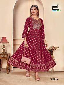インドとパキスタンの服レーヨン女の子の誕生日パーティーのためのアナルカリスタイルのロングプリントガウンは素晴らしい服を着ます