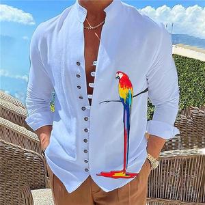 Rahat gevşek papağan 3D baskılı desen günlük basit spor plaj düğme-aşağı gömlek erkekler için - Product Image 4