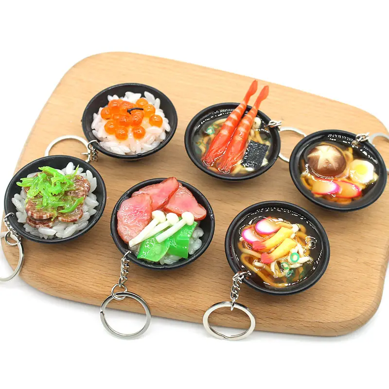 Creative Simulation Sushi Noodles Rice Bowl Model 3D Plastic Cute Toys Key Ring Food Sushi Keychain For Children Girls Pretend