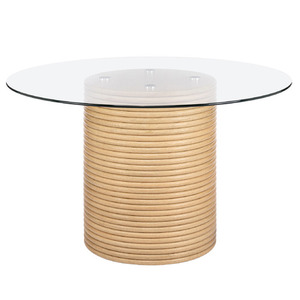 Esszimmers tuhl aus massivem Teakholz mit Gewinde design und ausgestattet mit einer Glasplatte für drinnen und draußen - Product Image 1