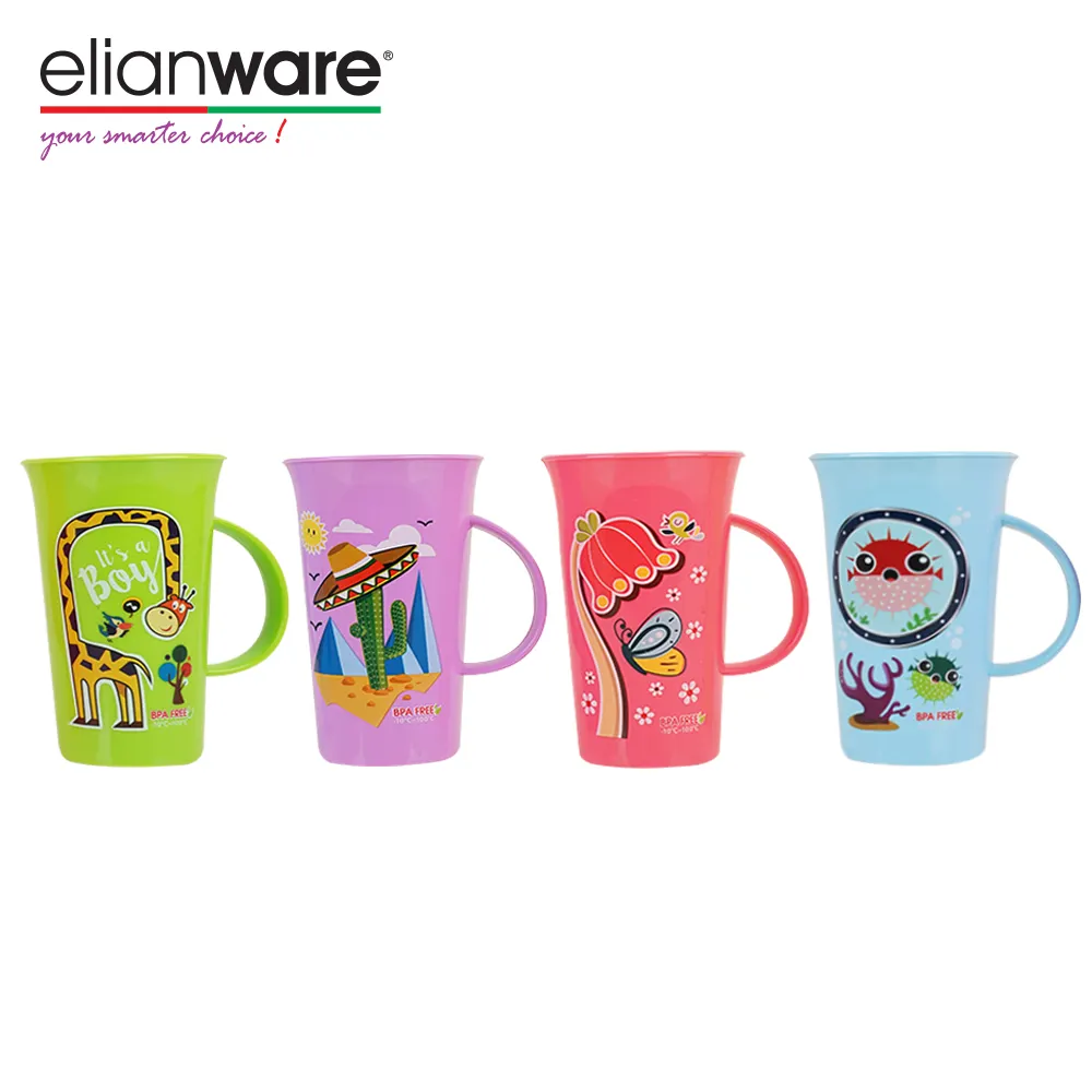 Elian ware Hochwertige 400 ml Cartoon Kinder Kinder Kunststoff Wieder verwendbarer Kindergarten 13 OZ PP Polypropylen Tassen Tassen