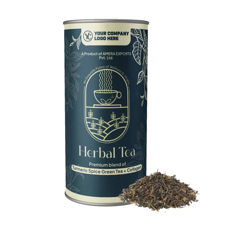 インドのサプライヤーからの100% 純粋で天然のフレーバーハーブティー (ターメリックスパイス緑茶 + コラーゲン)
