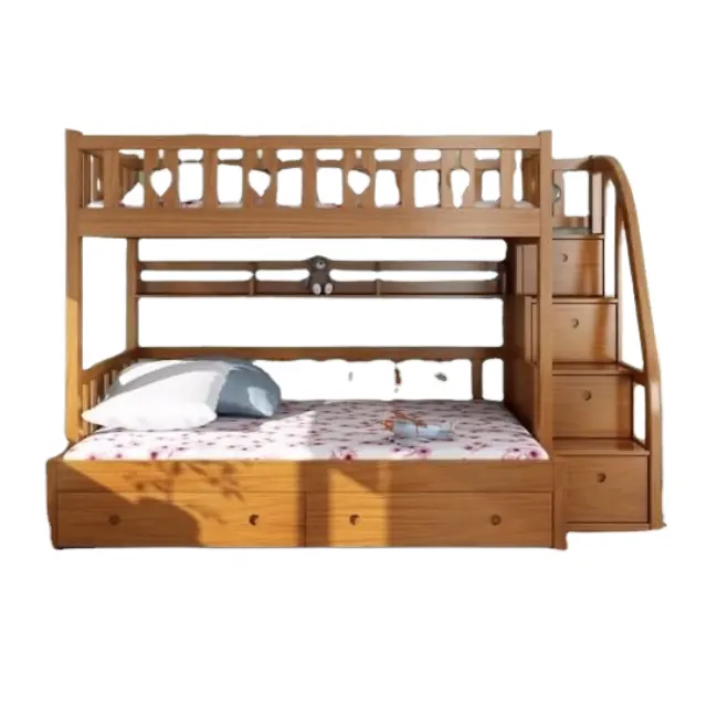 Litera de madera maciza de teca para muebles para niños Litera de madera con almacenamiento Diseño moderno para muebles de dormitorio