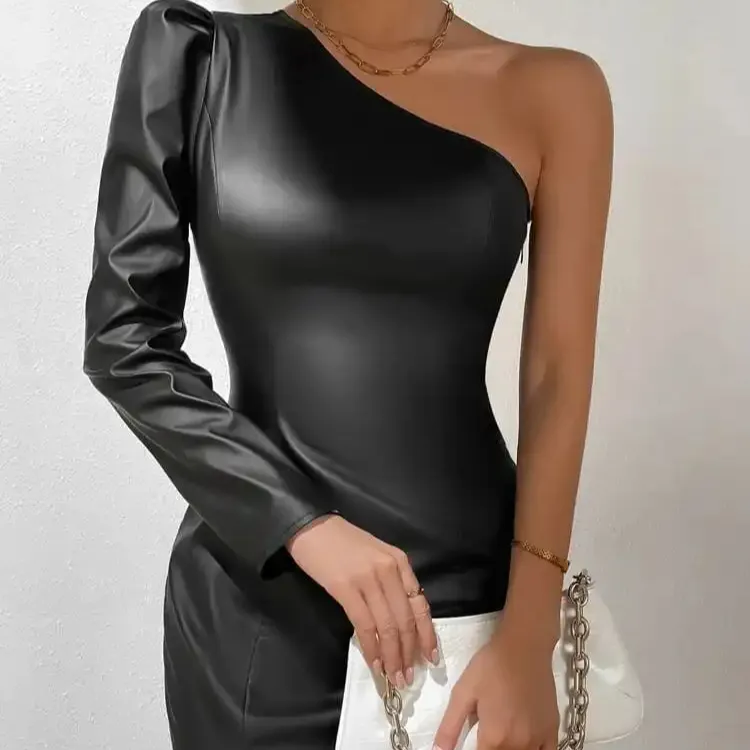 Frauen Langarm eine Schulter offen Mini kleid Frauen Freizeit kleid Freizeit kleider sexy Kleidung Frauen