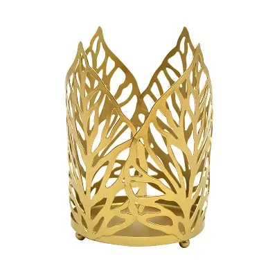 Soporte de luz de té con diseño de hojas grabadas de Metal para decoración de mesa, portavelas con acabado dorado de alta calidad, nuevo aspecto marroquí