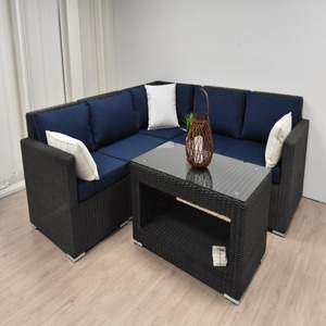Fan-Shaped Rattan Sofa with Round Coffee Table Garden Furniture Set in <strong>Grey</strong> with Anti-UV Cushions for <strong>Patio</strong> Use - Product Image 2