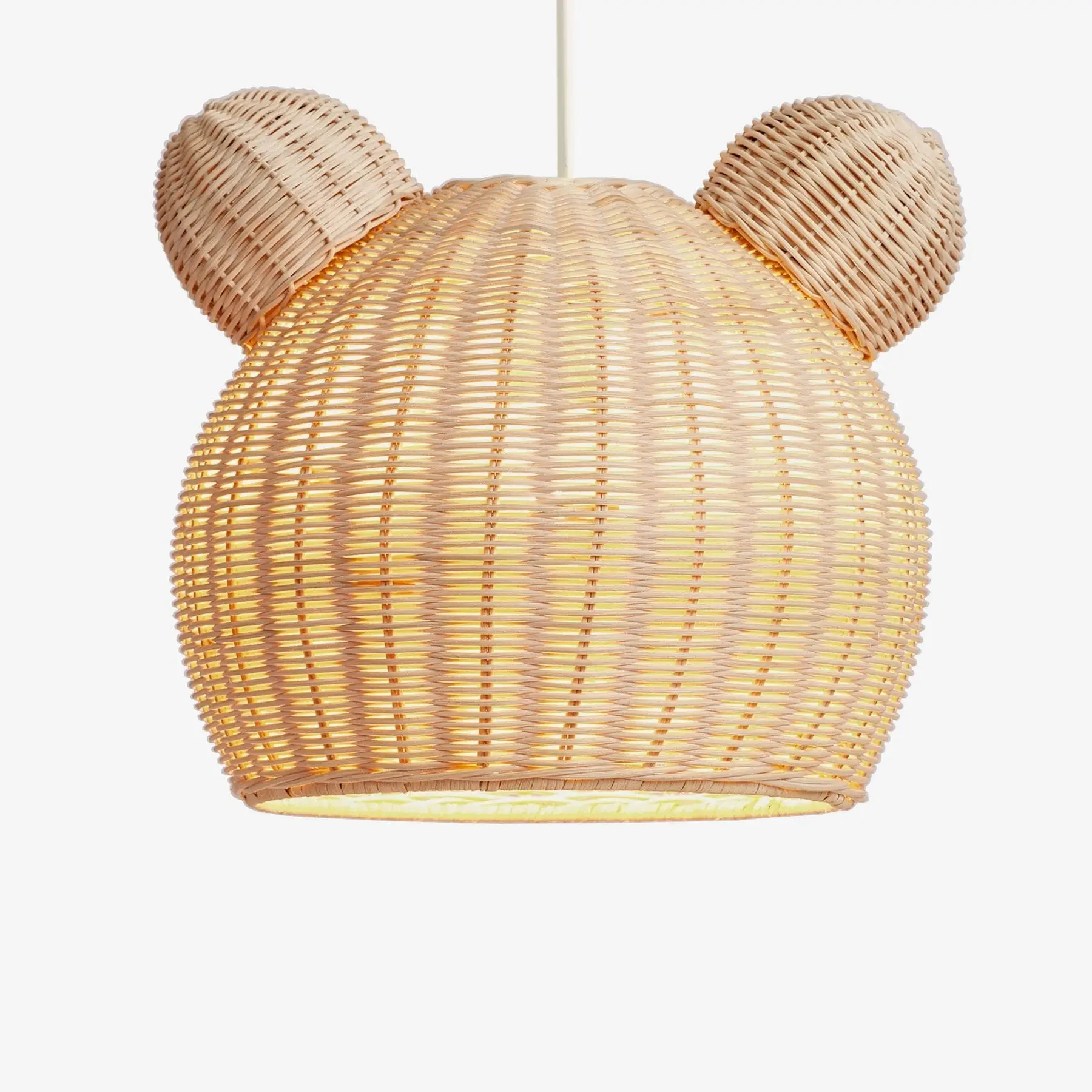 Ratán lindo oso forma niños lámpara colgantes hecho a mano mimbre colgante LED lámpara de techo para el dormitorio de los niños