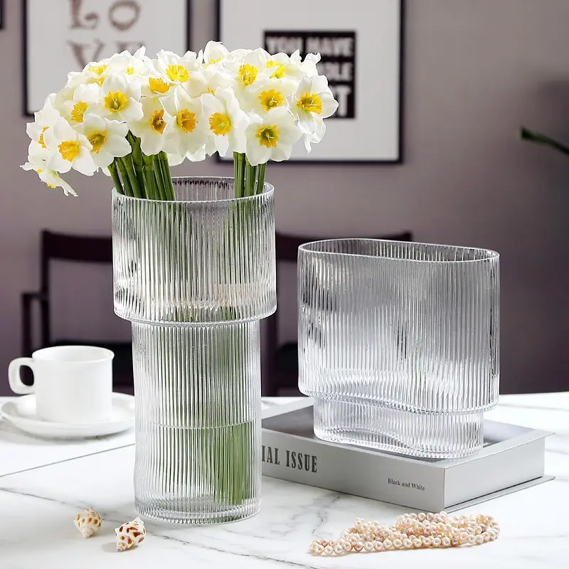 2023 nuovo vaso di vetro trasparente cilindro di cristallo all'ingrosso di stile nordico vaso di fiori di vetro moderno per la decorazione domestica