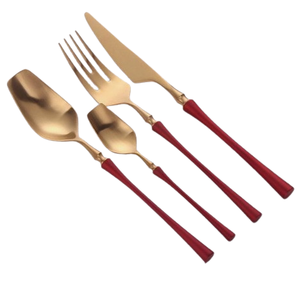 定制尺寸红色搪瓷手柄餐具厨具工具金属不锈钢餐具套装 - Product Image 1