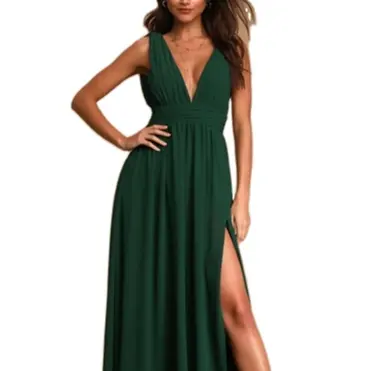 Exklusive Sommer Frauen V-Ausschnitt Boden länge Front geschnitten sexy Long Maxi Rüschen Kleid