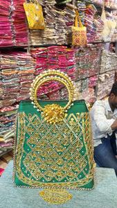 Latest Indian Handmade Exclusive Gota Pati Design Clutch Handbag Cotton Lining Tote <strong>Bag</strong> for Women at Best Price - Product Image 3