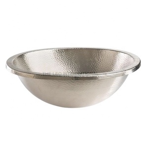 间隙椭圆形浴室水槽19X14X6英寸铜金属锤镀镍银色厨房浴室用品配件