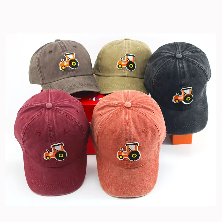 Personalizado bordado logotipo trator meninos cap 6 painel não estruturado beisebol miúdo boné chapéu