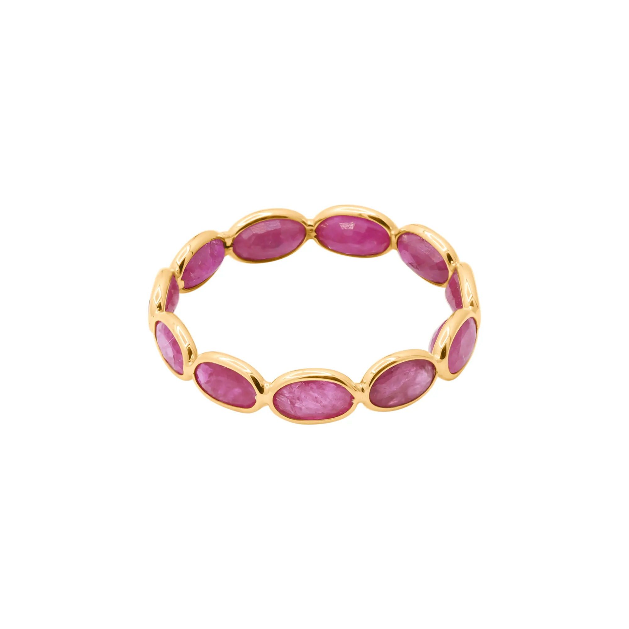 Hermoso anillo de compromiso de banda de eternidad de piedras preciosas de rubí genuino 14K oro amarillo joyería hecha a mano anillos de boda