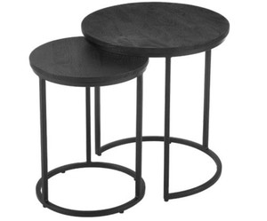 Juego de mesa de centro anidada redonda negra de 2 mesas laterales apilables con marco de metal sofá té - Product Image 1