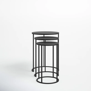 Mueble de sala de estar moderno y minimalista, nuevo diseño, Juego de 3 mesas auxiliares de aluminio anidadas con mesa de centro lateral con textura - Product Image 2