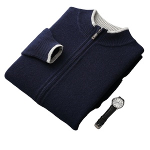 Autumn and Winter New 100%Wool Cardigan Men's Semi-High <strong>Collar</strong> Color Matching Padded Leisure Cashmere Knitted Jacket <strong>Sweatshirt</strong> - Product Image 6