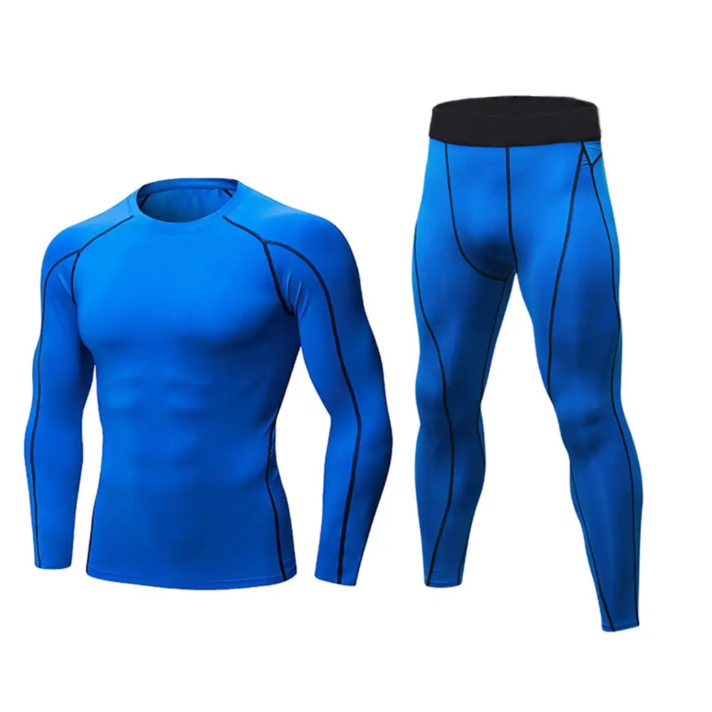 Nuevo diseño 2023 Traje de compresión hecho en fábrica Nuevos productos 2 piezas Conjunto de trajes deportivos de gimnasio para hombres