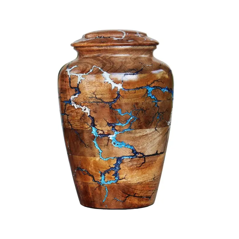 Funeral Supplies Patterned Mango Wood Cremation Urns for Human Ashes Available at Wholesale Prices from India