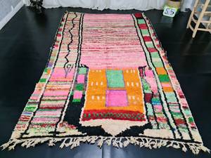 พรมขนแกะสีชมพูสไตล์โบฮีเมียนโบฮีเมียนแท้ทำด้วยมือพรมปูสไตล์ Azilal tapis ด้านหลังของยางสำหรับใช้ในบ้านสำหรับห้องนั่งเล่น - Product Image 3