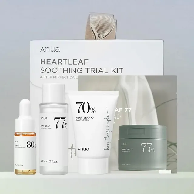 ANUA yatıştırıcı deneme kiti 4 adım HEARTLEAF temizle Pad Toner losyon ampul Serum özü Vegan seyahat seti kore cilt bakımı