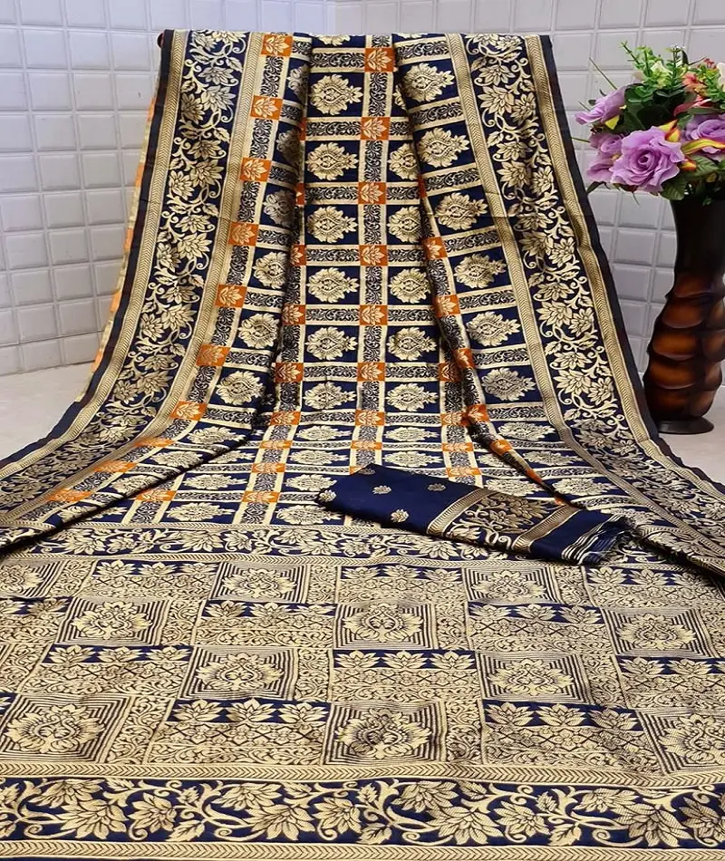 Latest Ethnic Wear Soft Banarasi Silk Saree Weaving work with Heavy Pallu and Same Weaving Border Blouse Pieces Sari for Women