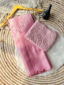柔らかな女性用ソフトネット生地Aari刺繍ワークサリーブラウスピース付き