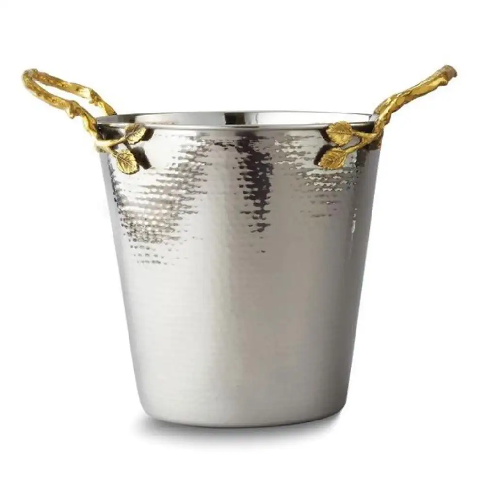 Bán Hàng Đầy Đủ Bạc Tráng Rượu Vang Mát Với Vàng-Brass Xử Lý Mới Đến Thanh Thủ Công Mỹ Nghệ Đương đại Hoàng Gia Rượu Vang Mát Jar Thấp Moq