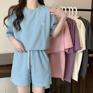 女性用女性用スポーティなトラックスーツセットハイウエスト半袖Tシャツドローストリング付き弾性ウエストショーツ女性用