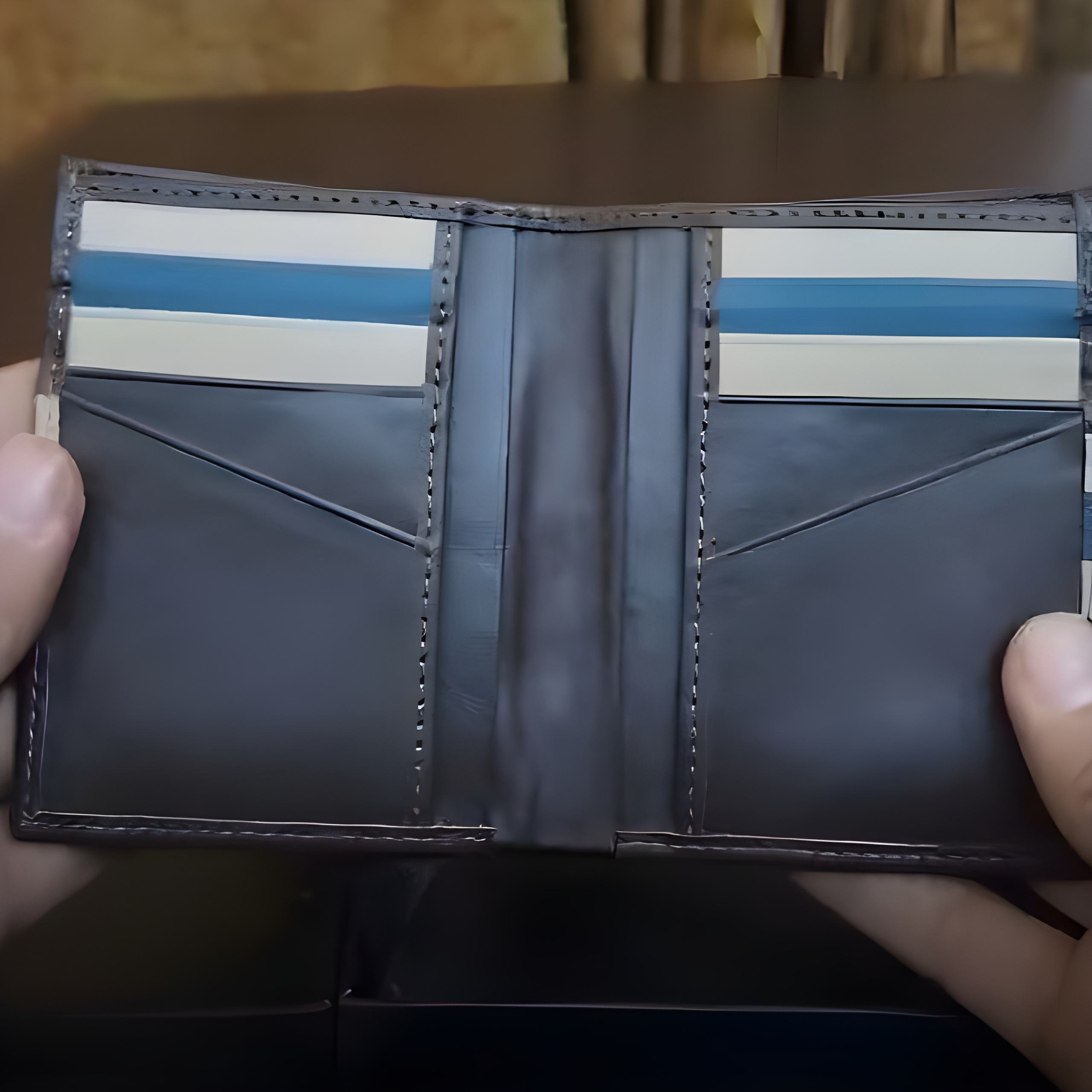 ลายทางสีดำตัดกับสีน้ำเงินและครีม