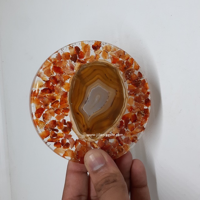 Red Carnelian With Brown Coaster
