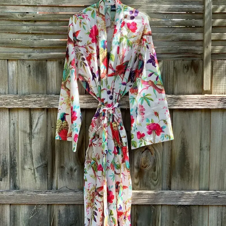 Vestido de mujer al por mayor, vestidos largos con cinturón Vintage, kimono de algodón 100%, vestido largo Maxi con cinturón para mujer a precios a granel