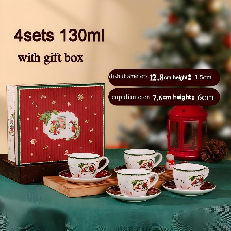 Quatre ensembles de tasses carrées et soucoupes à rayures vintage, coffret cadeau