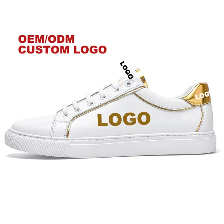 Zapatos blancos pequeños con logotipo personalizado para hombre y mujer, zapatillas de cuero genuino, versátiles, informales, para tabla