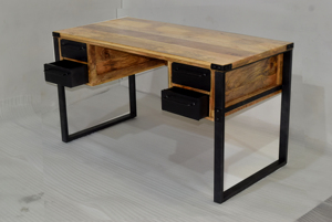 Escritorio de oficina con marco de madera y hierro superior con cajones múltiples, mesa de estudio, mesa de escritorio de ordenador para uso en el hogar y la Oficina - Product Image 5