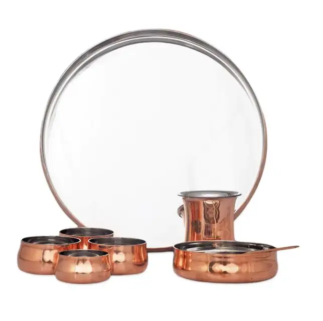 Stainless Steel Copper Color Food Serving Thali Set With Premium Quality Food Serving Thali king international