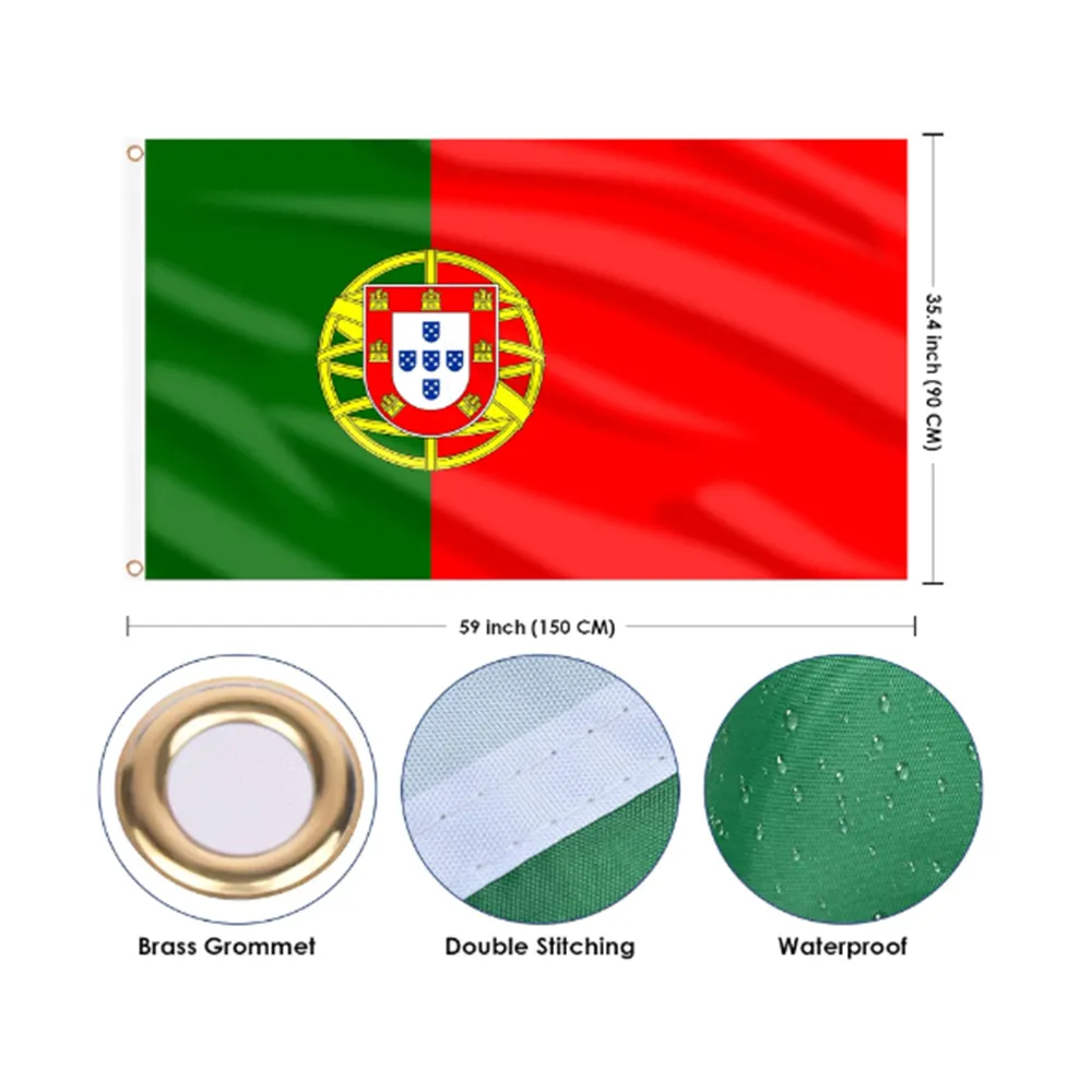 Euro 2024 Festa de Futebol 100% Poliéster Durável 90x150cm Personalizar 3x5 pés Bandeira de Portugal Bandeira de Portugal