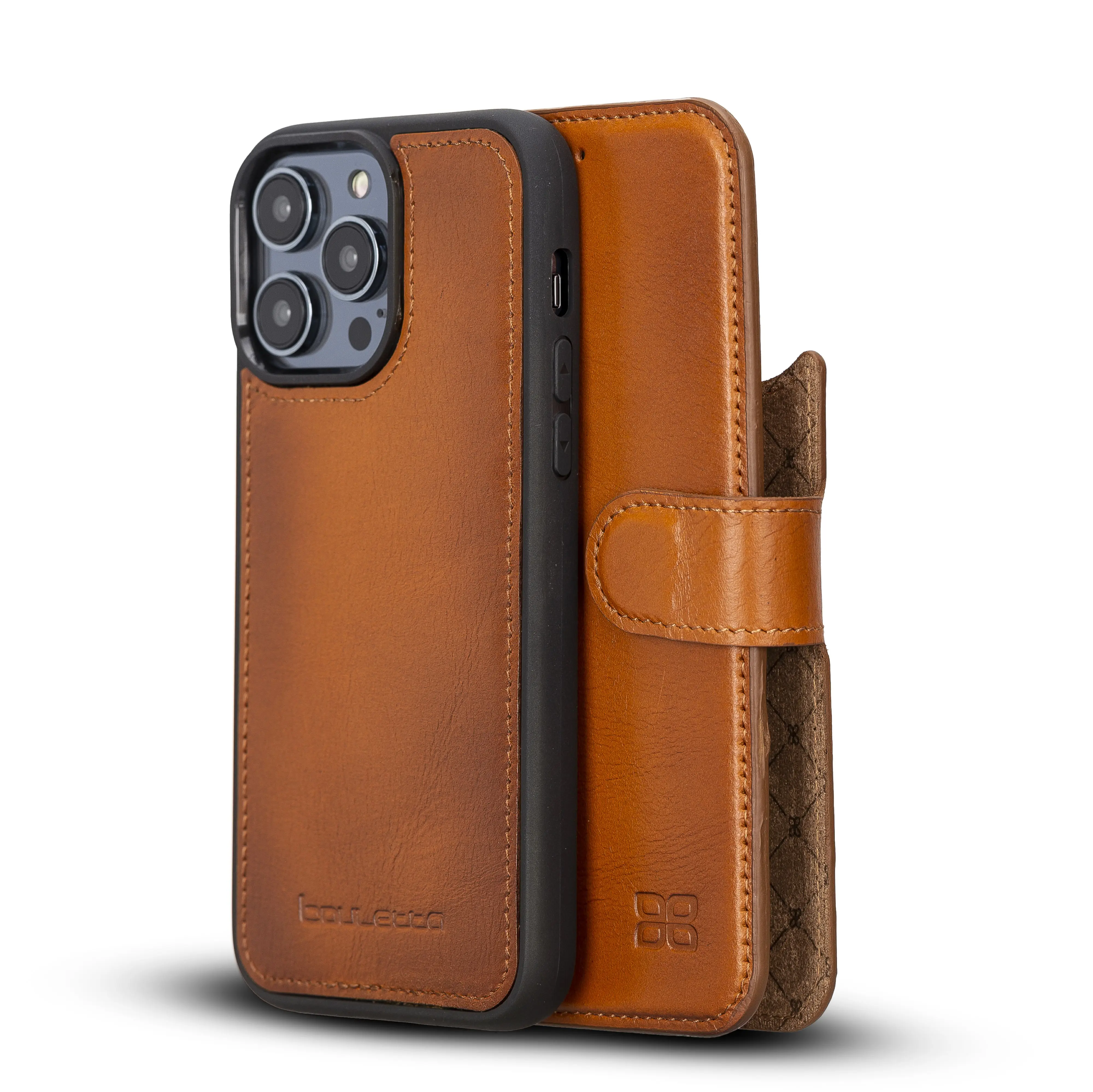 Etui magnétique détachable en cuir véritable fait à la main pour iPhone 15 Series Rfid et Wireless Charging Compatible