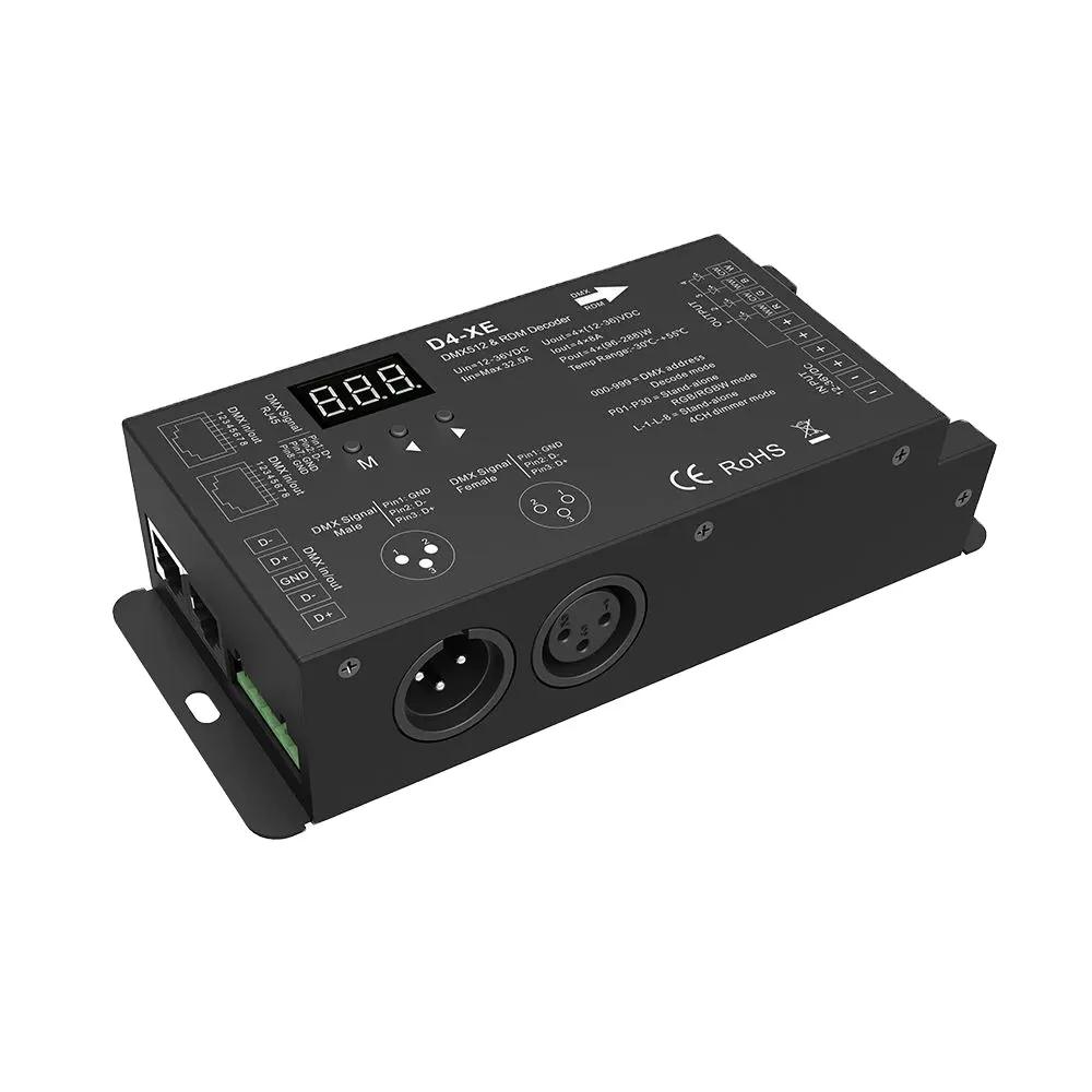 Decodificador RGBW DMX 512 RDM de 4 canales, frecuencia PWM, XLR3, RJ45, RGB, DMX512, controlador, terminal verde Digital