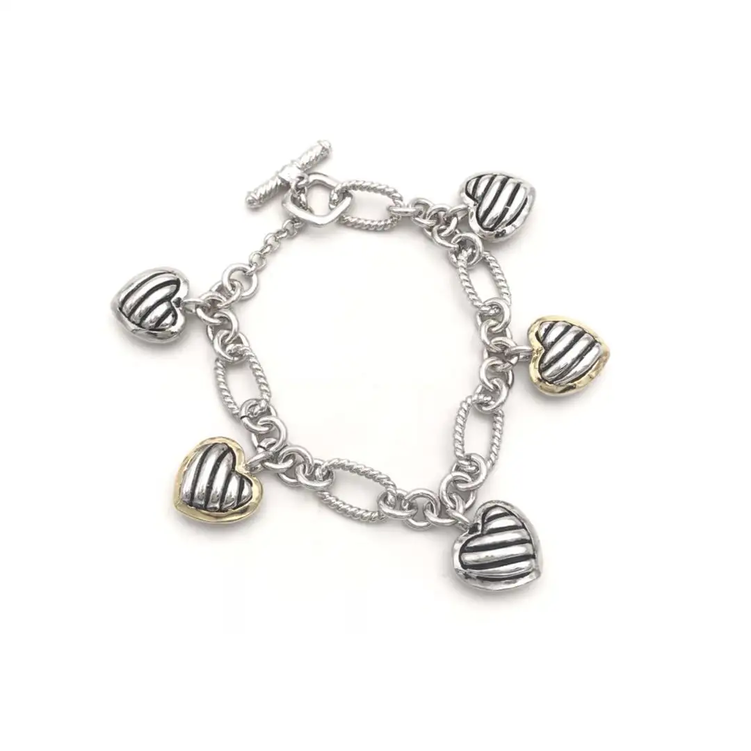 Best seller-bracciale a levetta con catena a maglie bicolore placcato in oro reale con ciondoli a cuore * T1332B